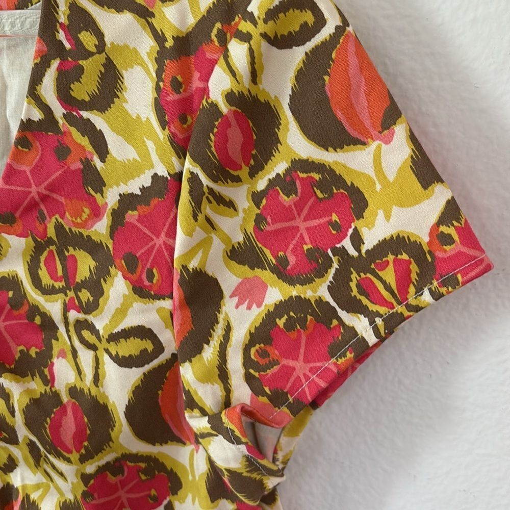 Boden Floral Pink Green Empire Waist Cotton Sheath Dress Cap Sleeves Size US 8R - Picture 5 of 10